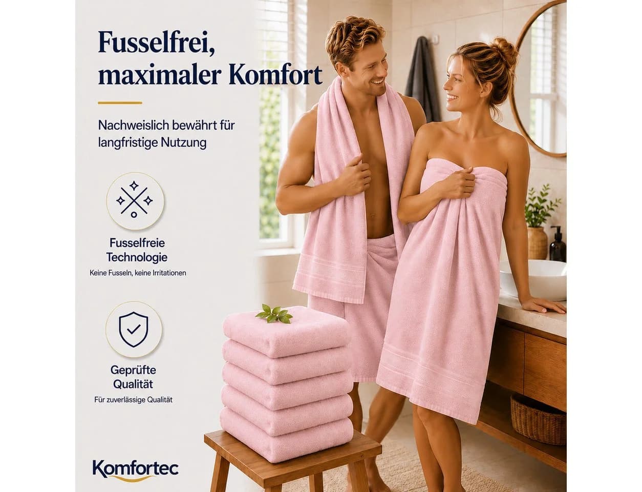 Komfortec Badetücher 2-tlg. Rosa 100% Baumwolle Frottee - Bild 4