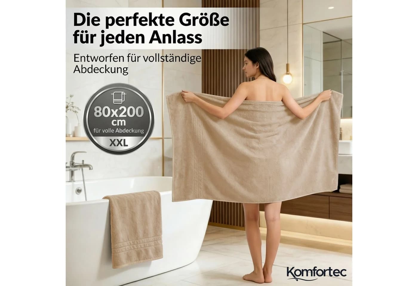 Komfortec Saunatuch Frotte 2-tlg. 100% Baumwolle Beige XXL
