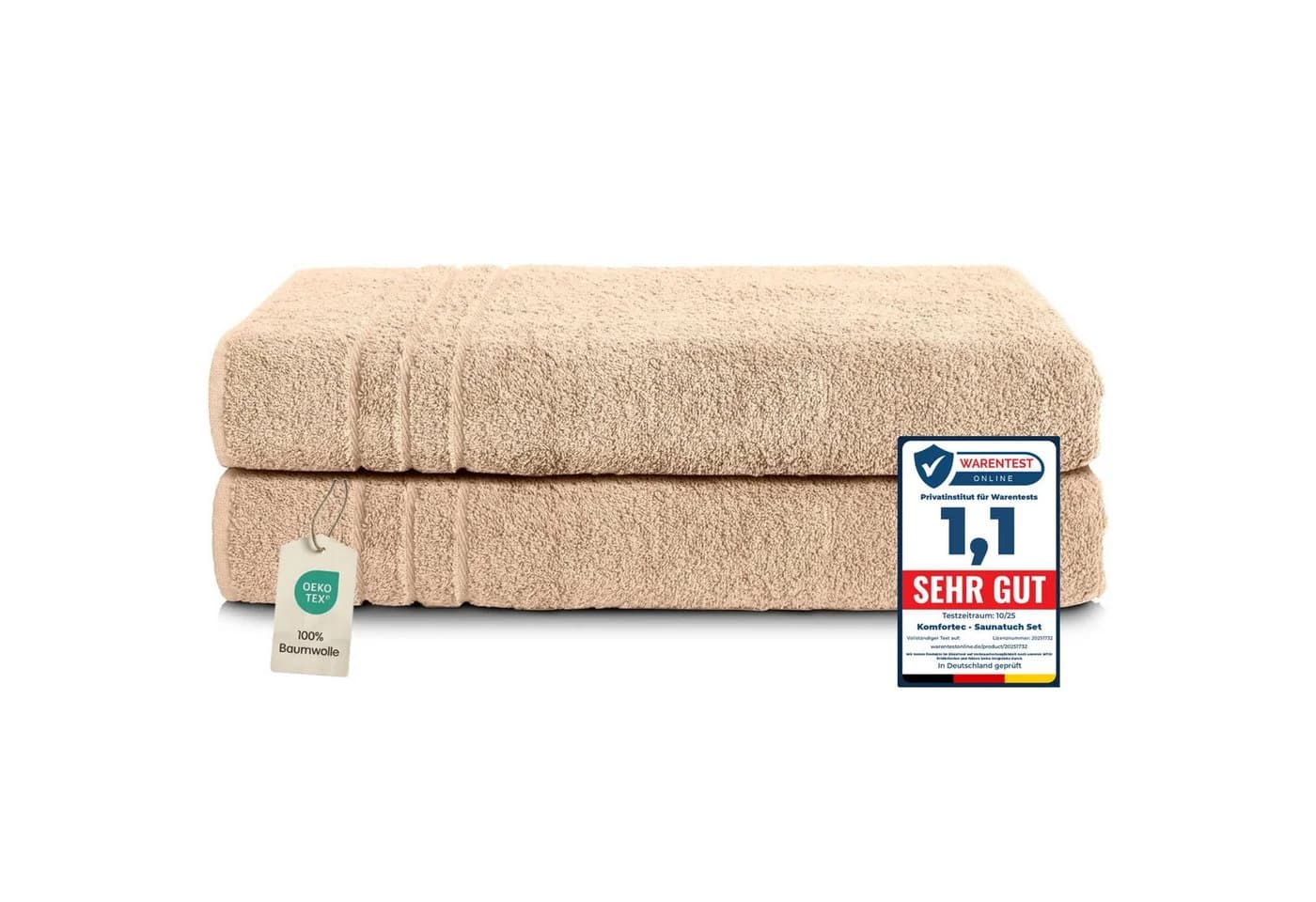 Komfortec Saunatuch Frotte 2-tlg. 100% Baumwolle Beige XXL - Bild 2