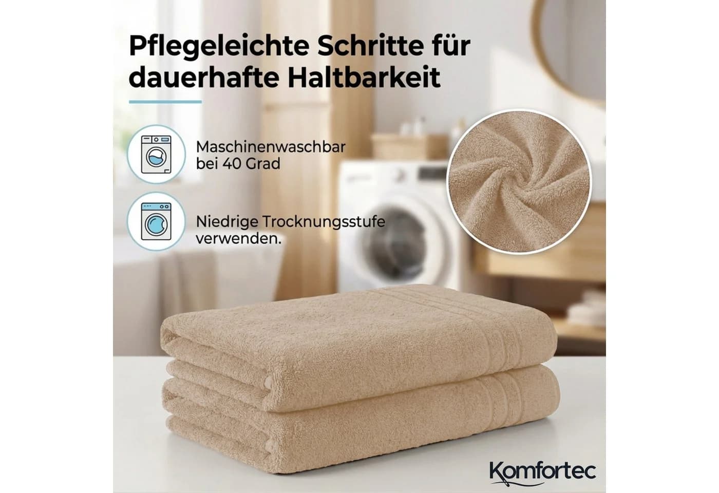 Komfortec Saunatuch Frotte 2-tlg. 100% Baumwolle Beige XXL - Bild 3