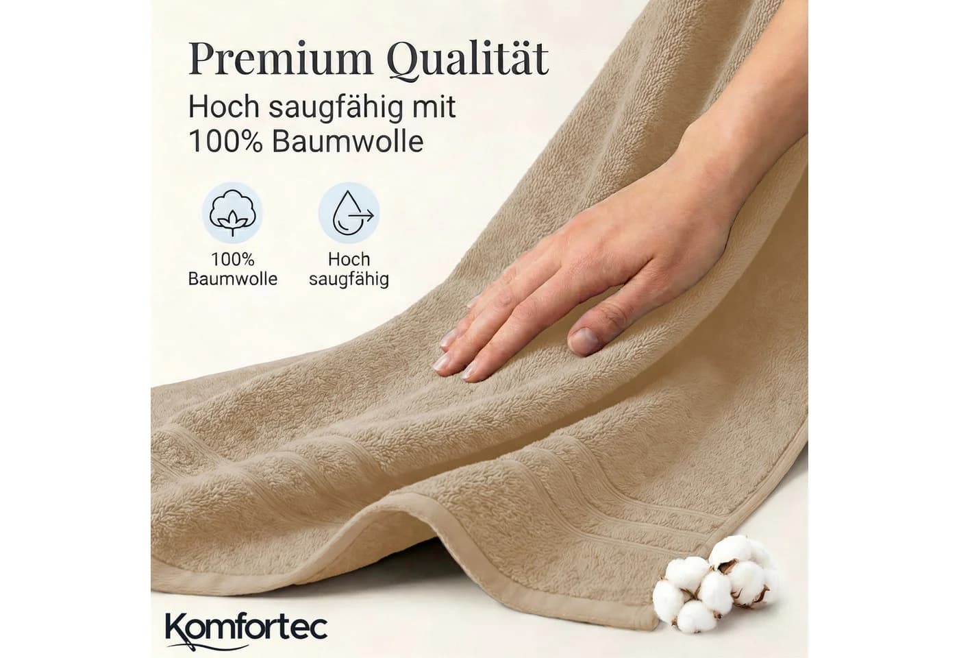 Komfortec Saunatuch Frotte 2-tlg. 100% Baumwolle Beige XXL - Bild 4