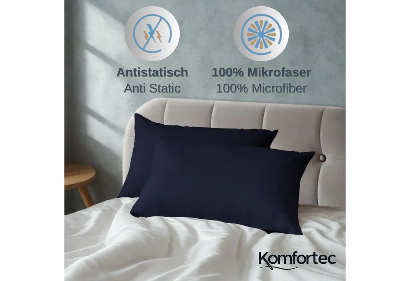 Komfortec Bettwäsche Premium Set Blau 100% Mikrofaser 3-teilig - Bild 3