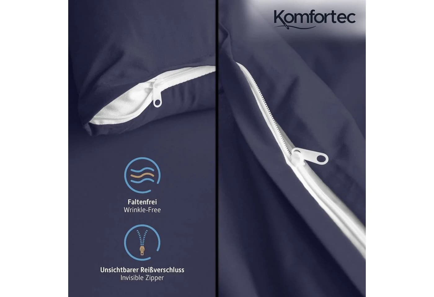 Komfortec Bettwäsche Premium Set Blau 100% Mikrofaser 3-teilig - Bild 4
