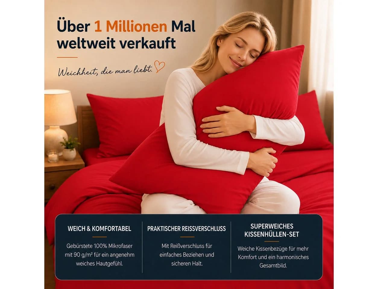 Komfortec Kissenbezug Premium Rot 100% Mikrofaser 40x40 cm