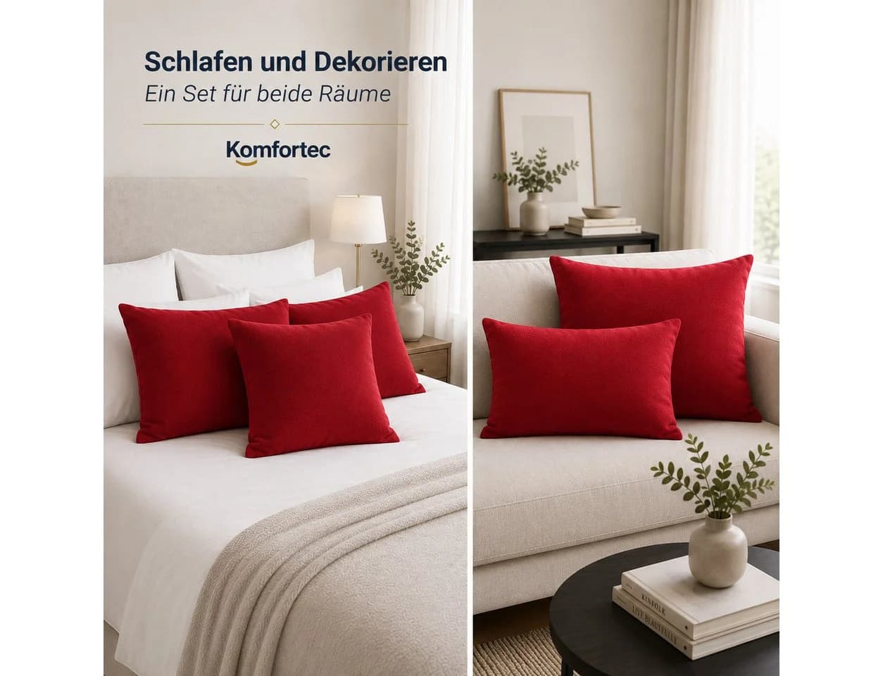 Komfortec Kissenbezug Premium Rot 100% Mikrofaser 40x40 cm - Bild 4