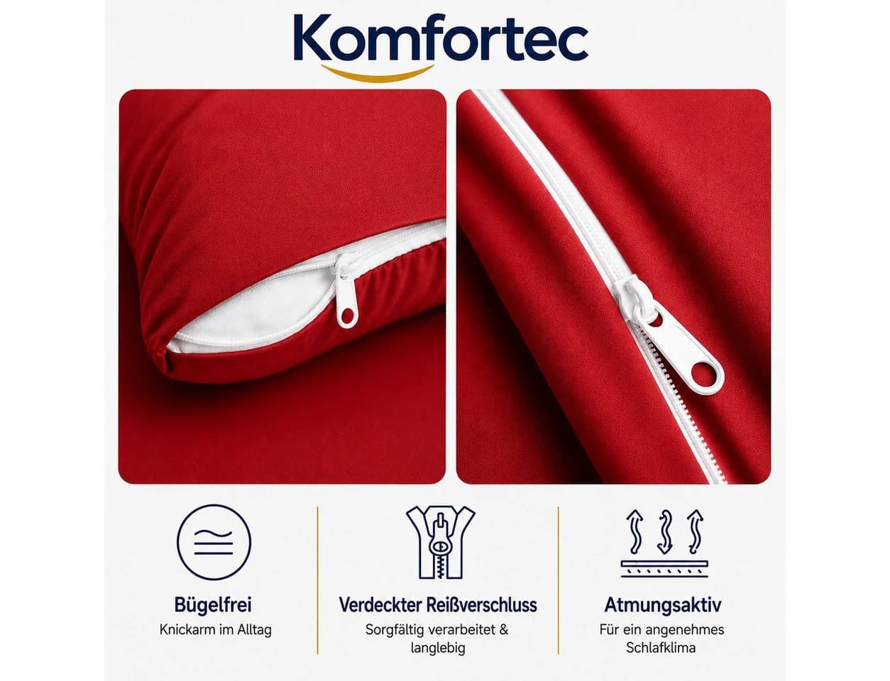 Komfortec Kissenbezug Premium Rot 100% Mikrofaser 40x40 cm - Bild 5