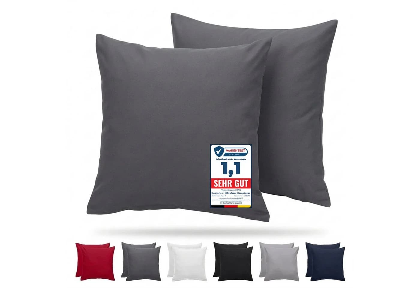 Komfortec Kopfkissenbezug Premium 40x40 cm Mikrofaser Anthrazit - Bild 2