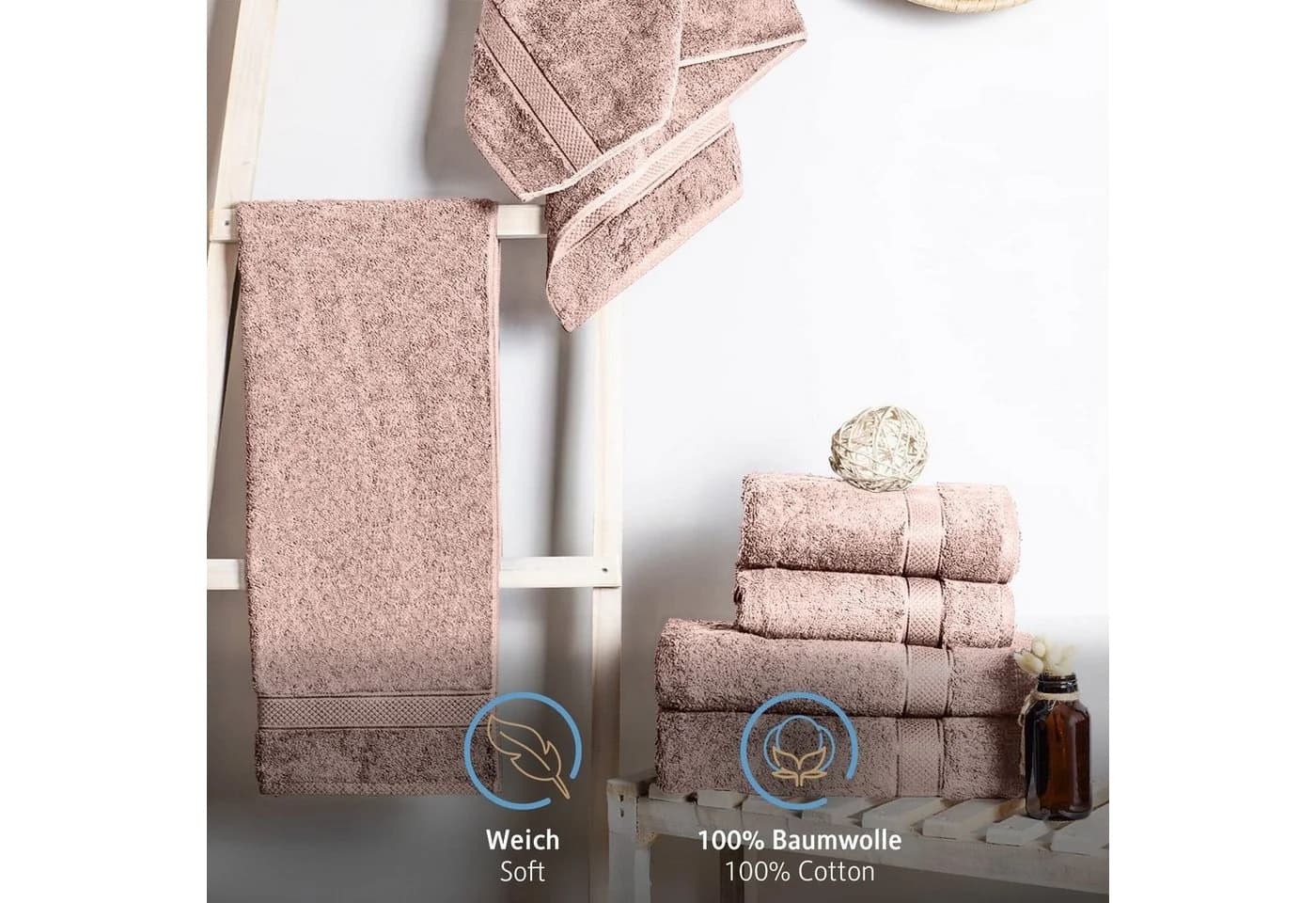 Komfortec Handtuch Set 8-tlg. Rosa 100% Baumwolle Frottee