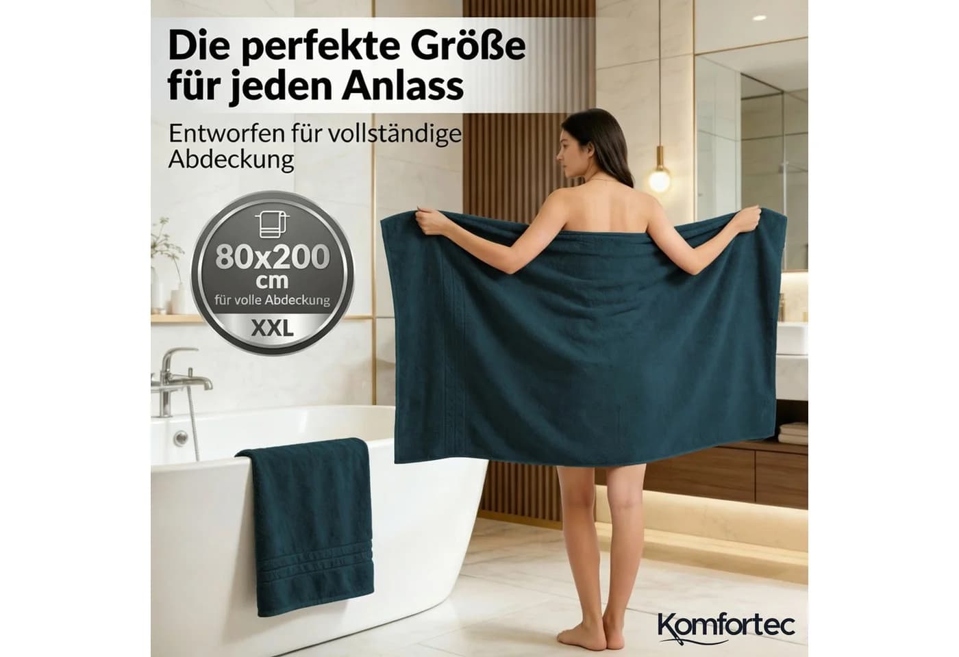 Komfortec Saunatuch 2-teilig Frottee 100% Baumwolle Blau