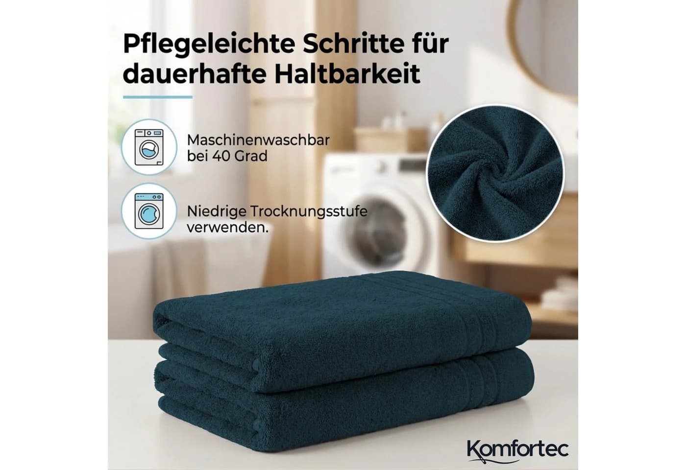 Komfortec Saunatuch 2-teilig Frottee 100% Baumwolle Blau - Bild 3