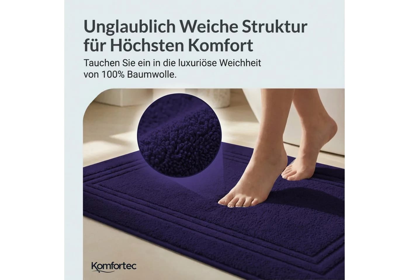 Komfortec Badematte 2er Set Navyblau 100% Baumwolle Frottee