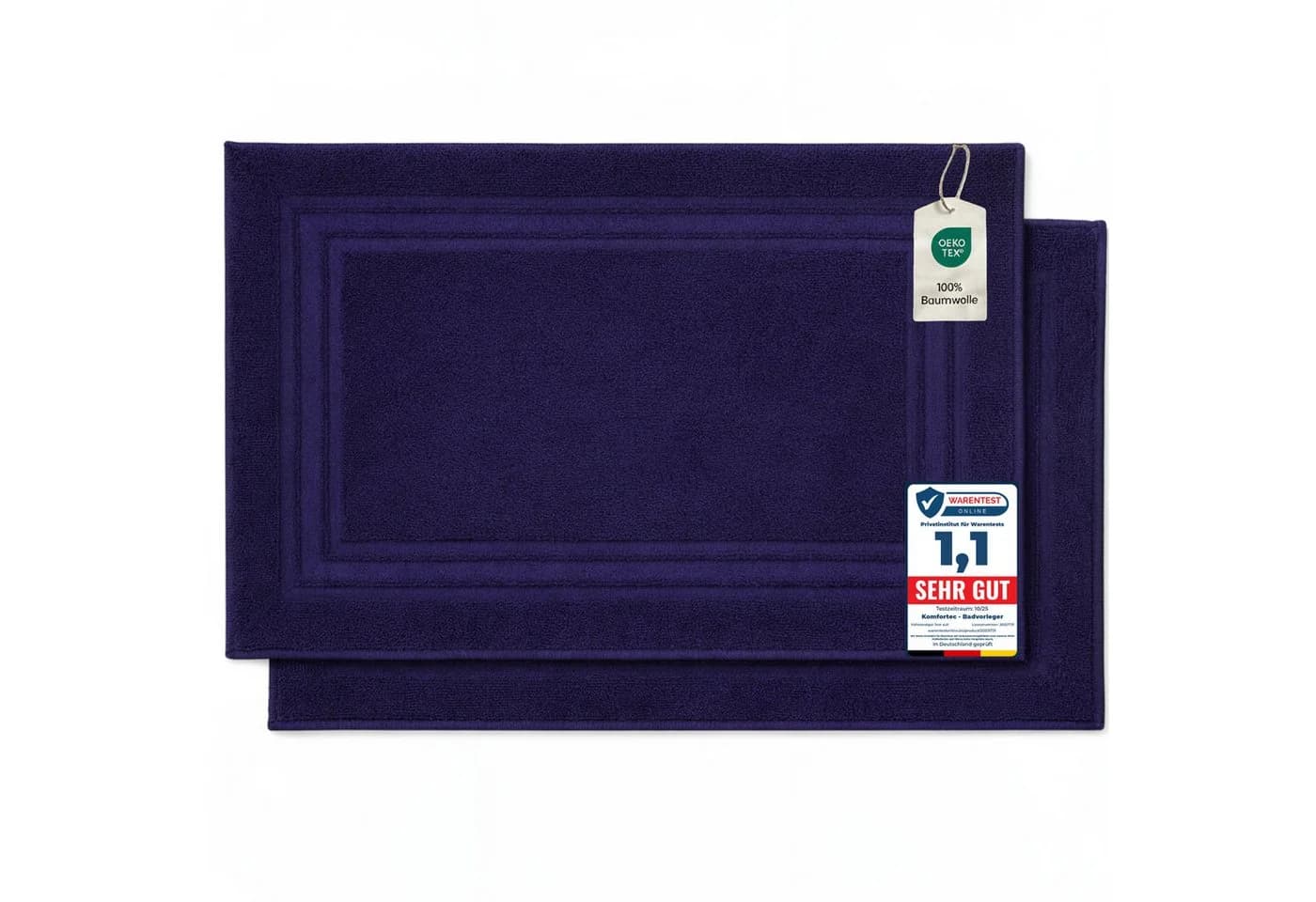 Komfortec Badematte 2er Set Navyblau 100% Baumwolle Frottee - Bild 2