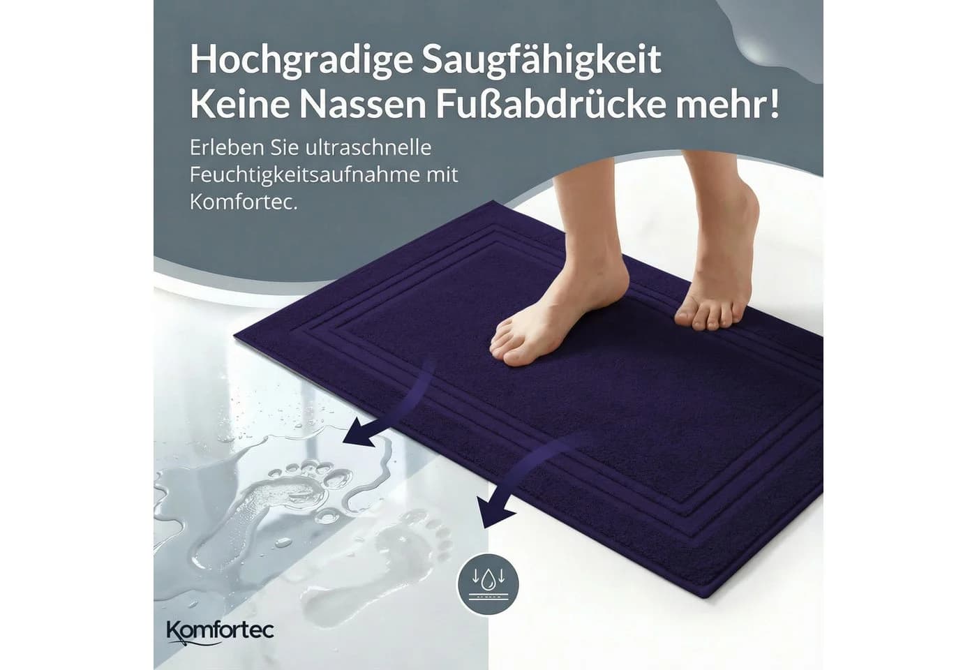 Komfortec Badematte 2er Set Navyblau 100% Baumwolle Frottee - Bild 3