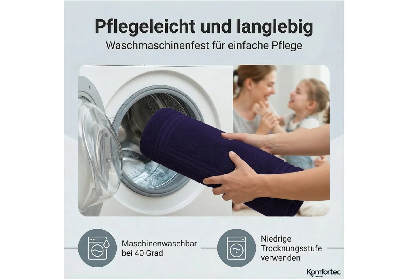 Komfortec Badematte 2er Set Navyblau 100% Baumwolle Frottee - Bild 4