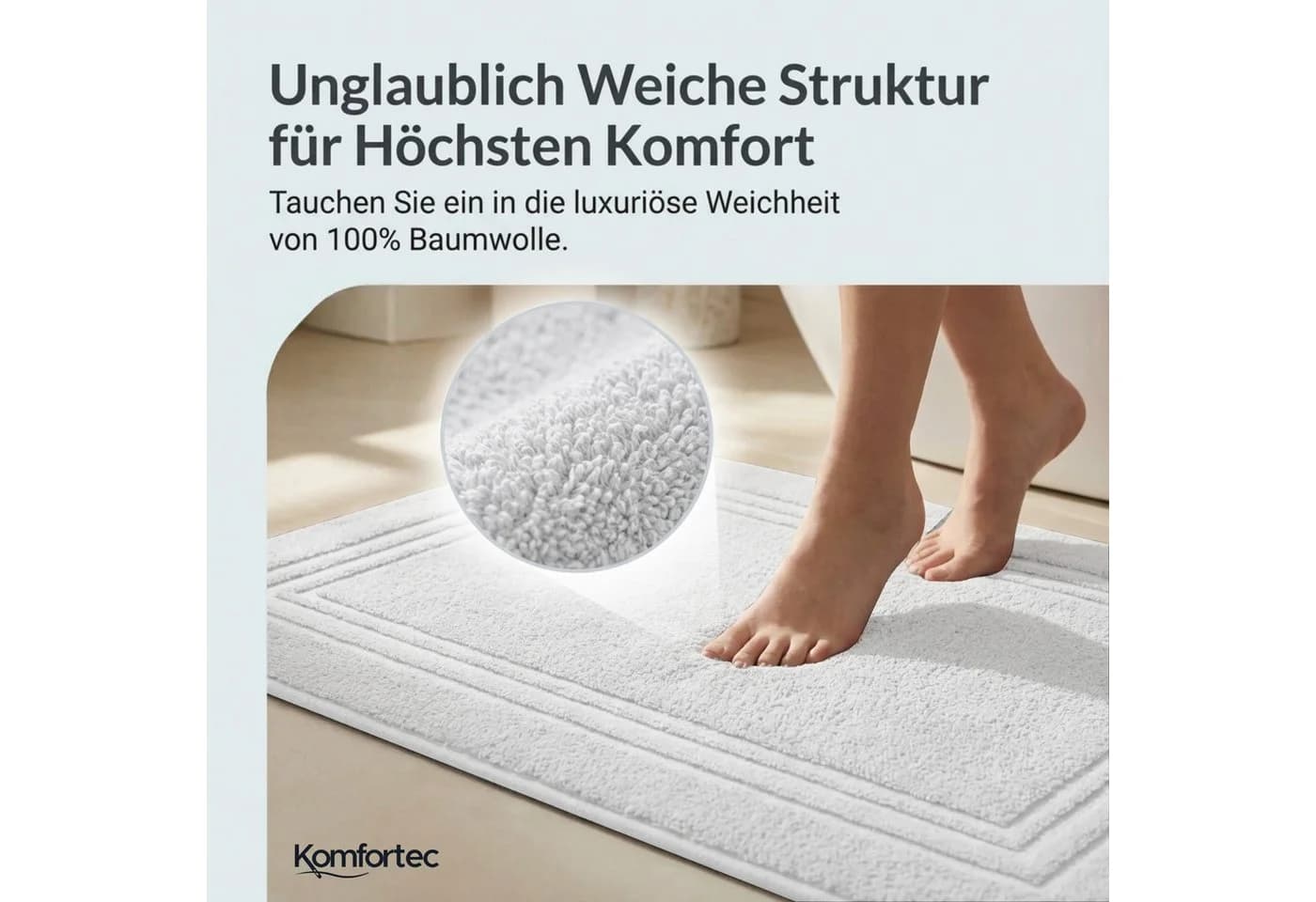 Komfortec Badematte 2er Set 100% Baumwolle Weiß Frottee