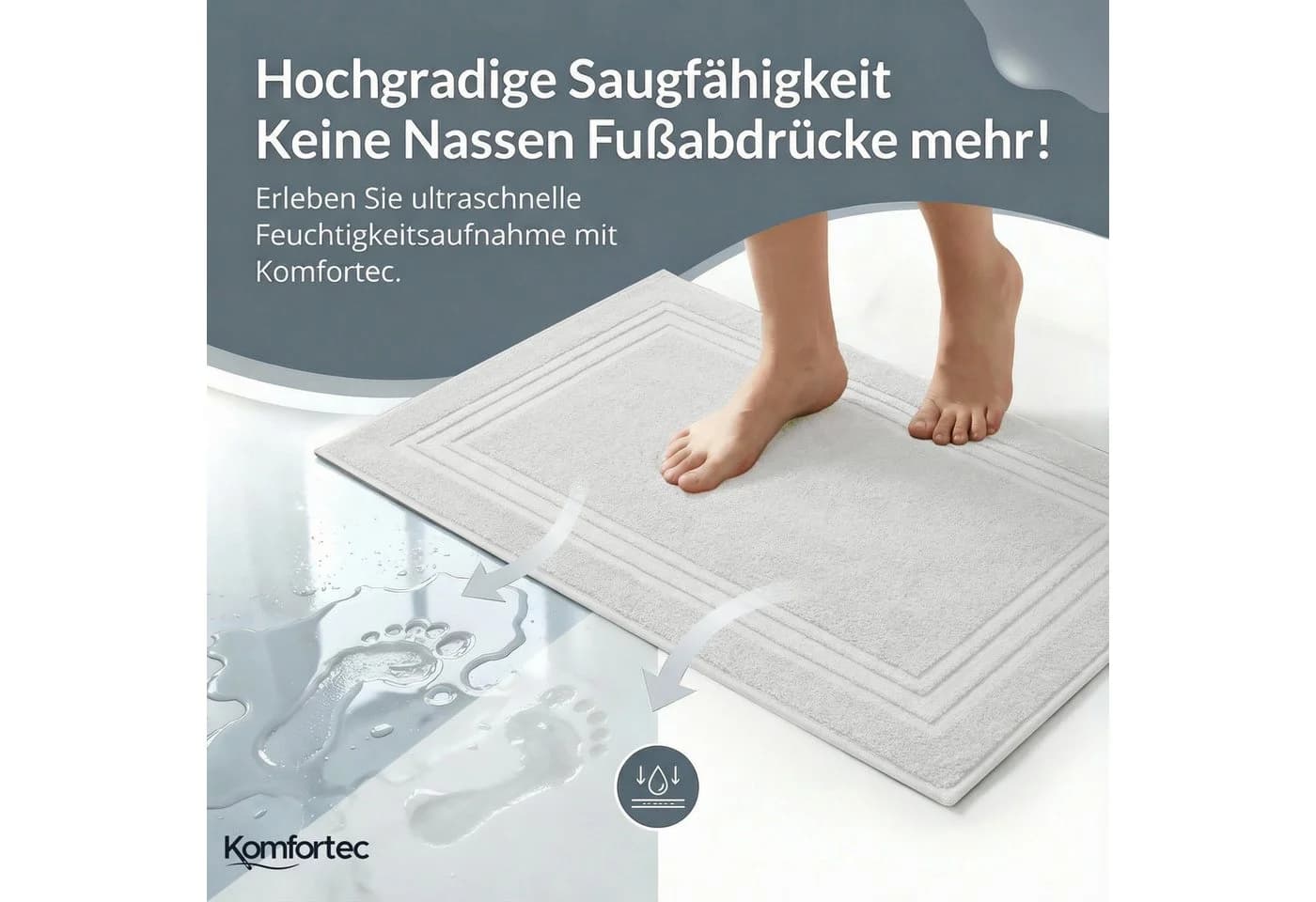 Komfortec Badematte 2er Set 100% Baumwolle Weiß Frottee - Bild 3