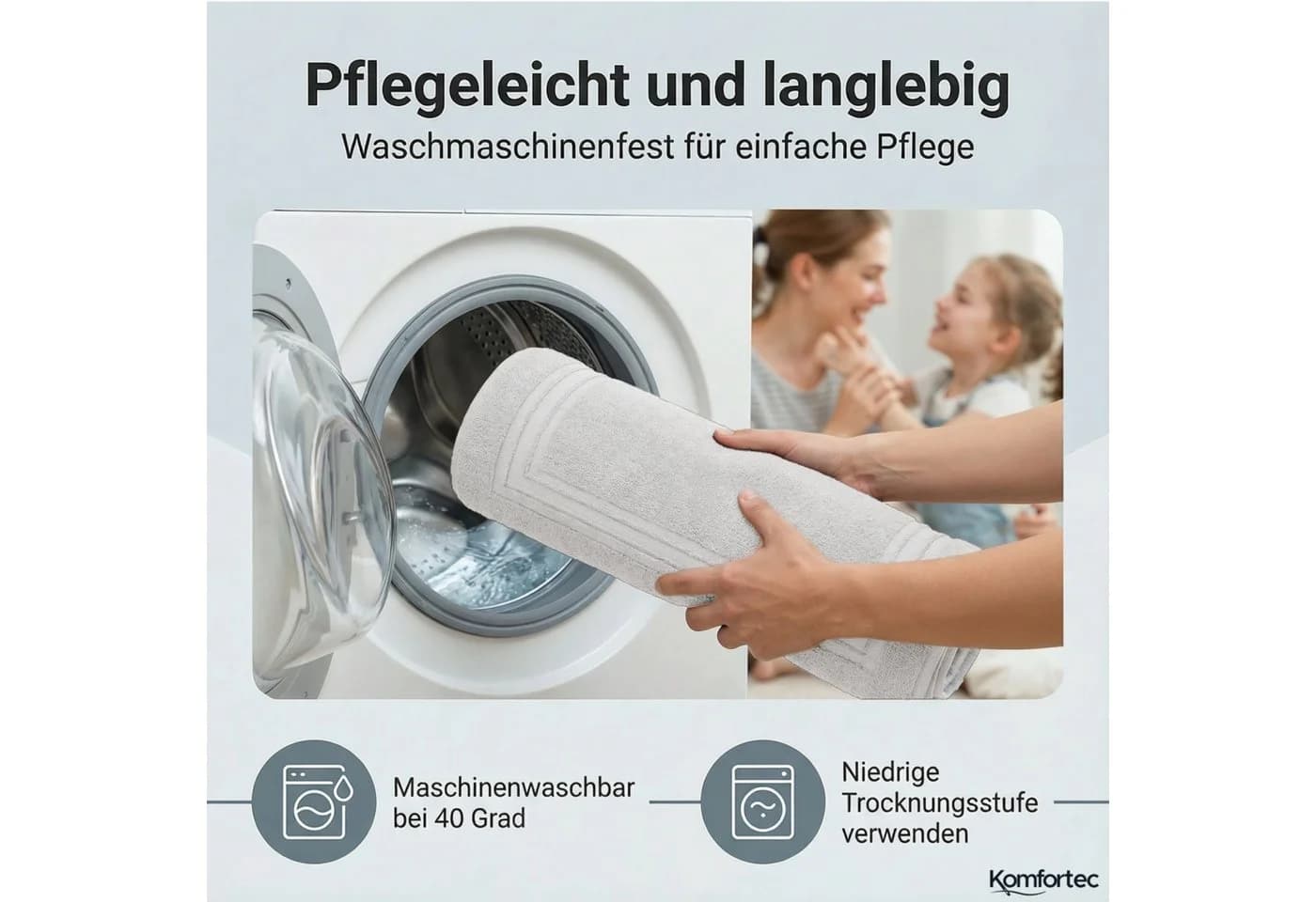 Komfortec Badematte 2er Set 100% Baumwolle Weiß Frottee - Bild 4