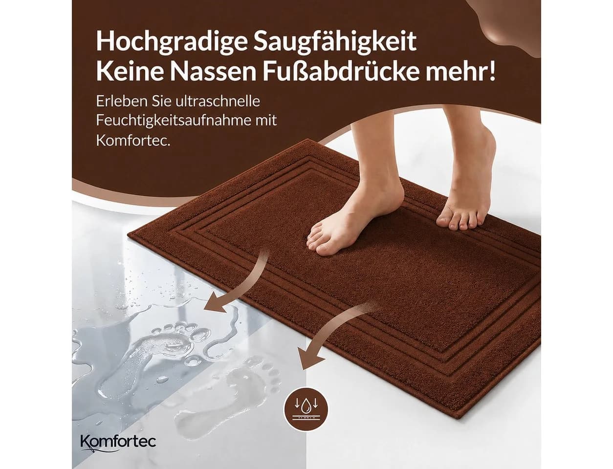 Komfortec Badematte 2er Set 100% Baumwolle Frottee Braun - Bild 3