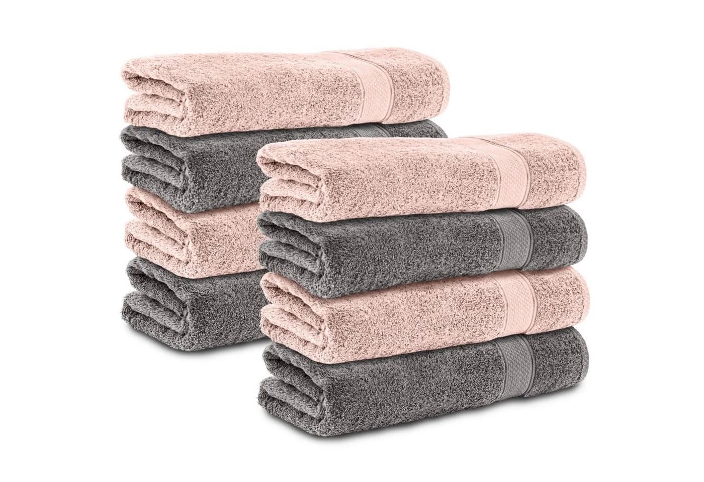 Komfortec Handtuch Set 8-tlg. Grau/Rosa 100% Baumwolle Frottee - Bild 2