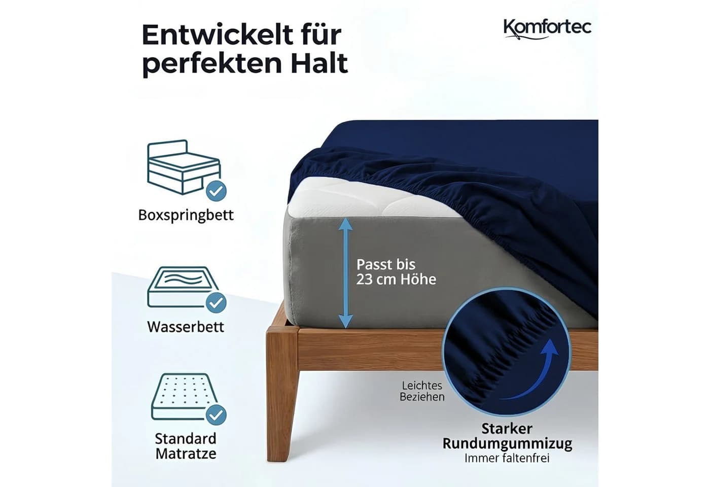 Komfortec Spannbettlaken Jersey 100% Baumwolle Blau