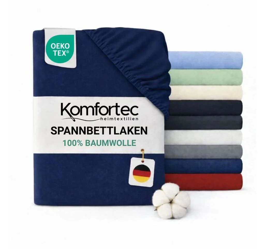 Komfortec Spannbettlaken Jersey 100% Baumwolle Blau - Bild 2