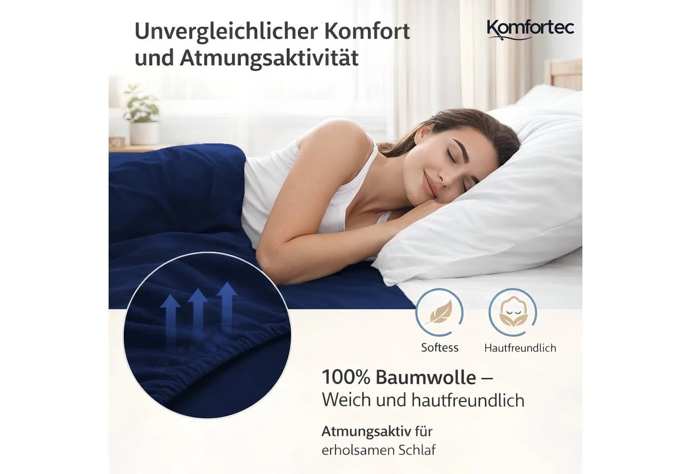 Komfortec Spannbettlaken Jersey 100% Baumwolle Blau - Bild 3