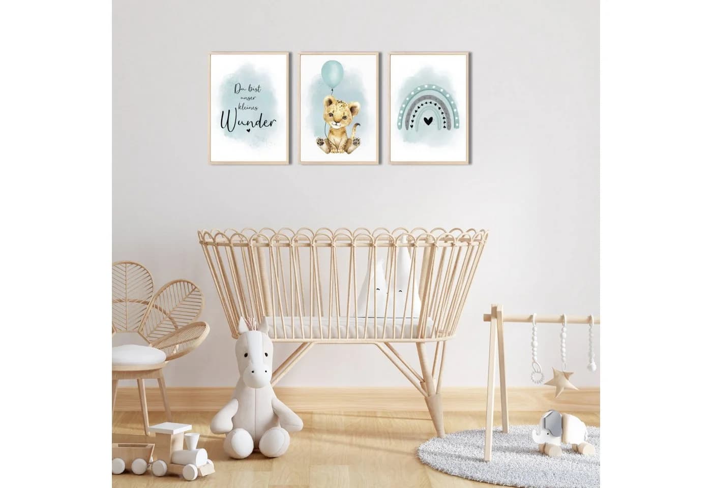MeinBaby123® Poster Kinderzimmer Boho Tiere Löwe & Luftballon mint