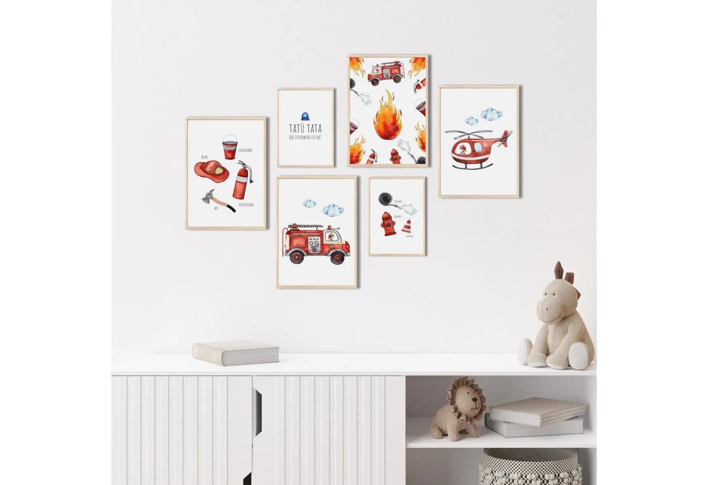 MeinBaby123® Poster Feuerwehr Kinderzimmer Deko Jungs Feuerwehrauto