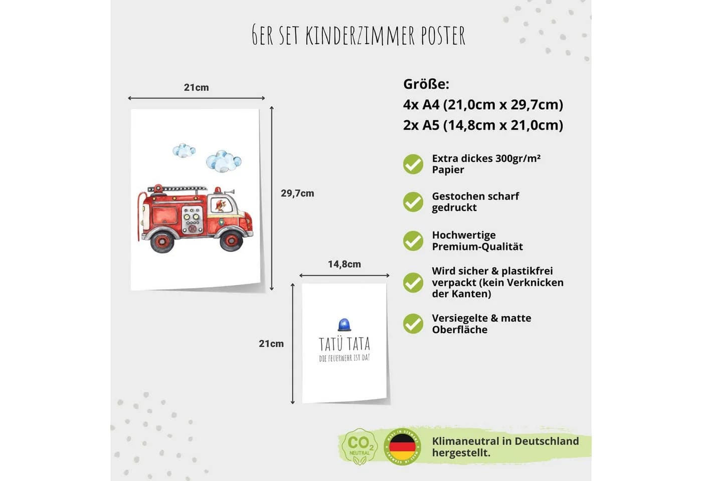 MeinBaby123® Poster Feuerwehr Kinderzimmer Deko Jungs Feuerwehrauto - Bild 5