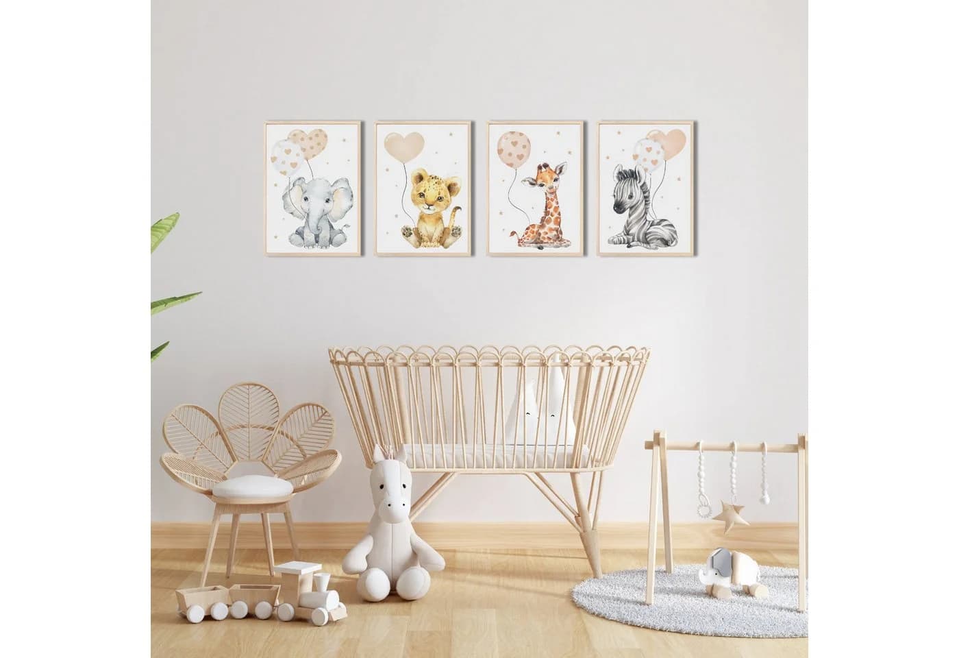 MeinBaby123® Poster Kinderzimmer Tiere Wandbilder Bunt Beige Braun
