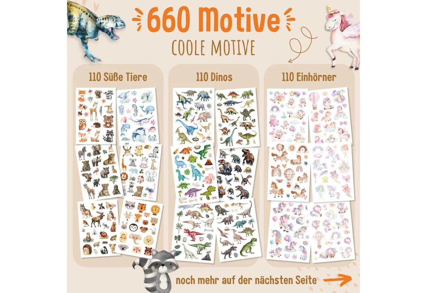MeinBaby123® Kindertattoo 660 hautfreundliche Hauttattoos für Kinder, Geschenk für Mädchen, Mitgebsel Kindergeburtstag, Bagger, Dino, Tiere, Einhörner