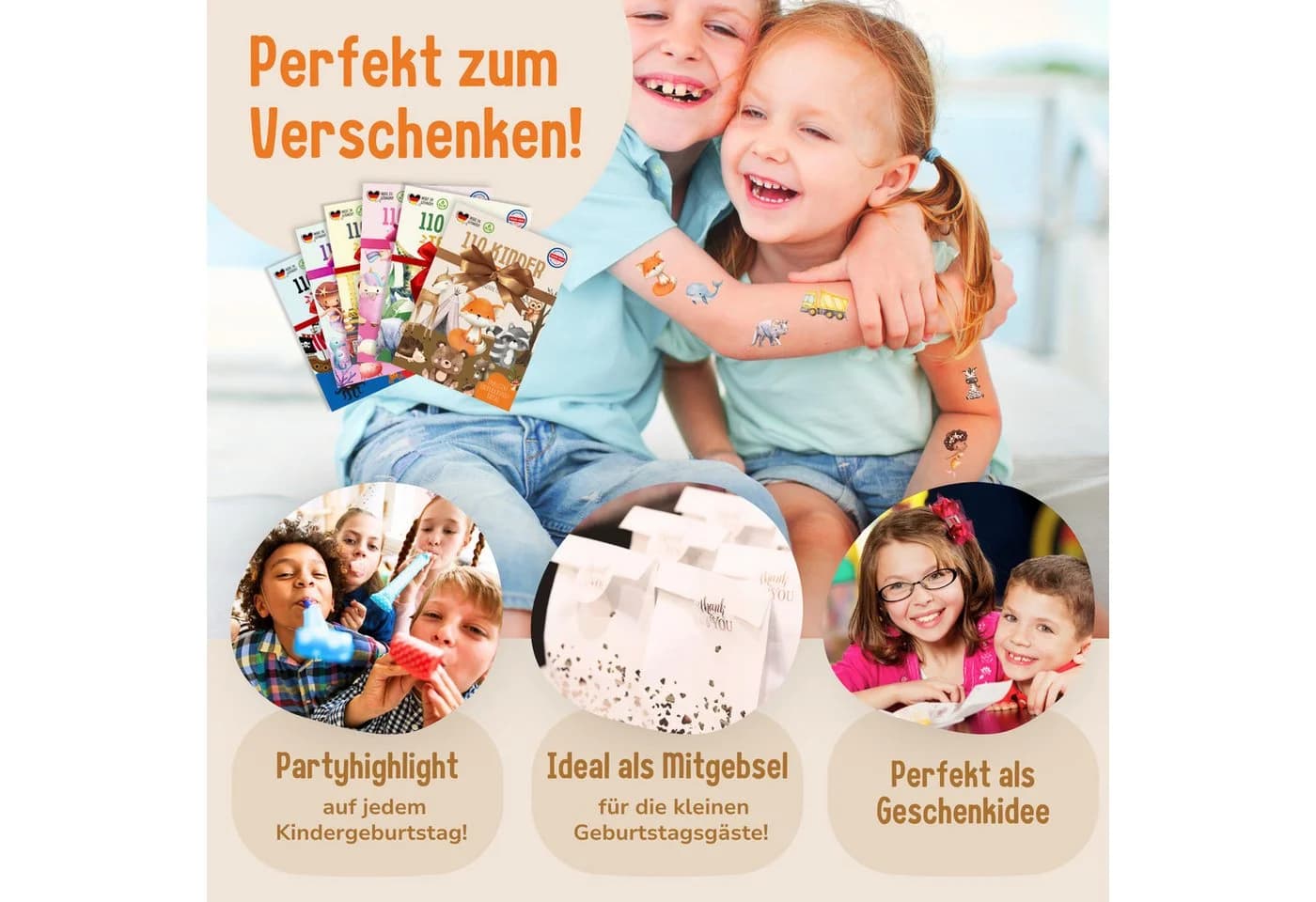MeinBaby123® Kindertattoo 660 hautfreundliche Hauttattoos für Kinder, Geschenk für Mädchen, Mitgebsel Kindergeburtstag, Bagger, Dino, Tiere, Einhörner - Bild 5
