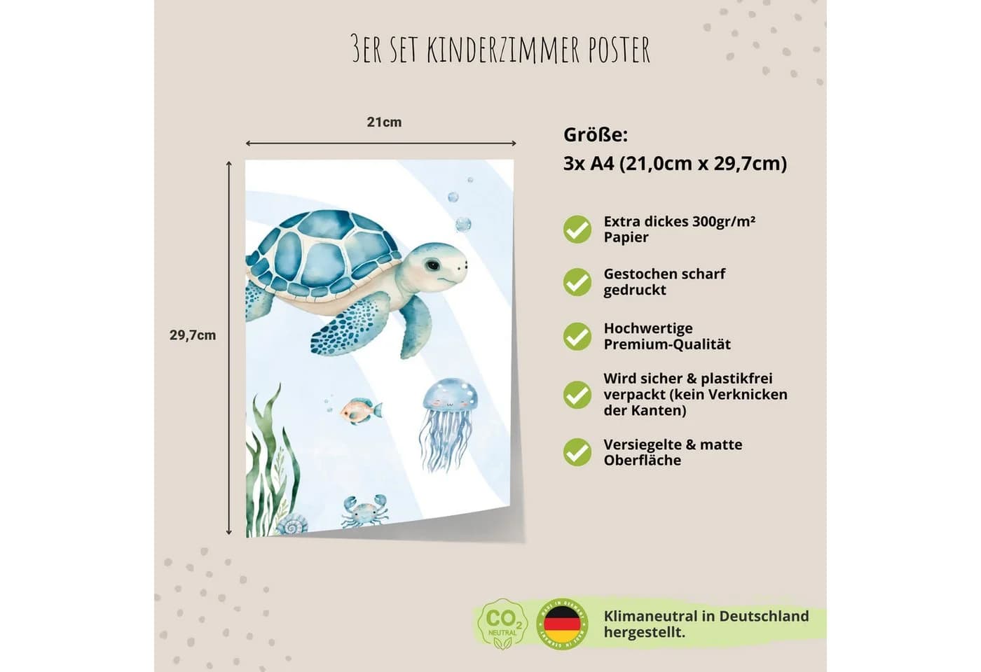 MeinBaby123® Poster Kinderzimmer Meerestiere Blau Unterwasserwelt