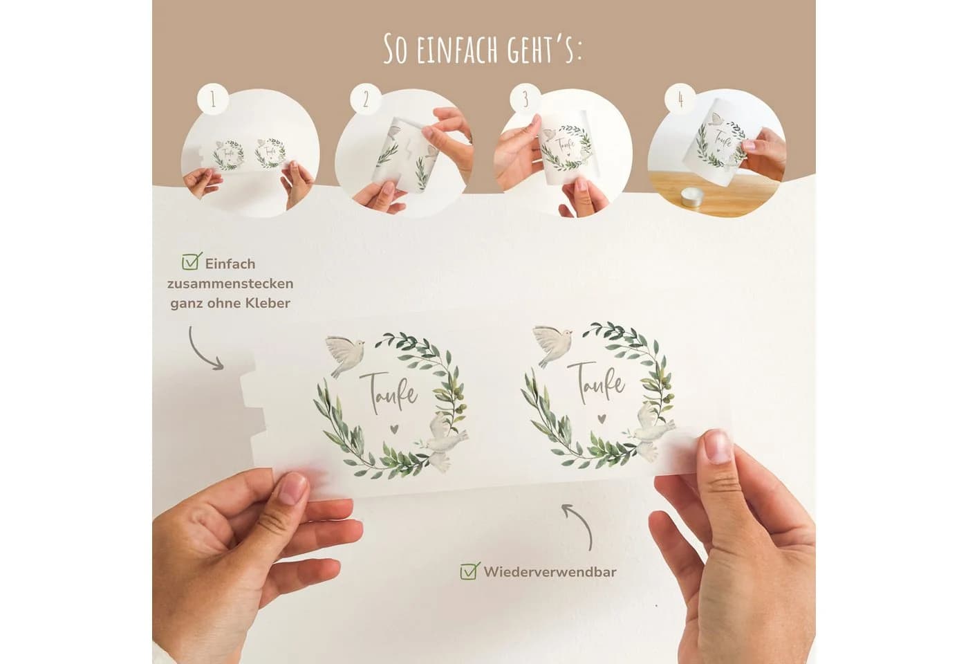 MeinBaby123® Papierdekoration 10 Windlichter Taufe Weiß Transparent - Bild 3