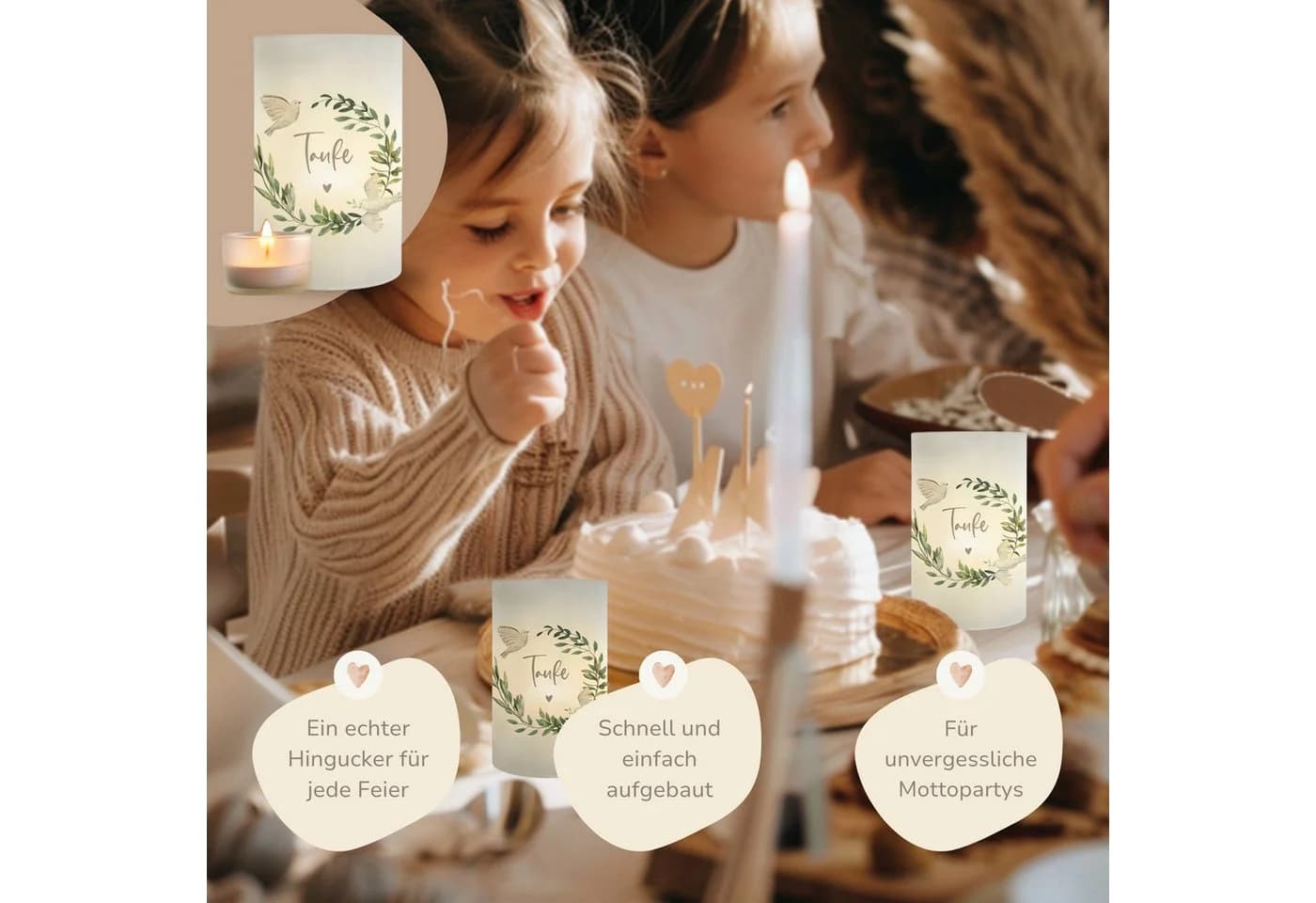 MeinBaby123® Papierdekoration 10 Windlichter Taufe Weiß Transparent - Bild 4