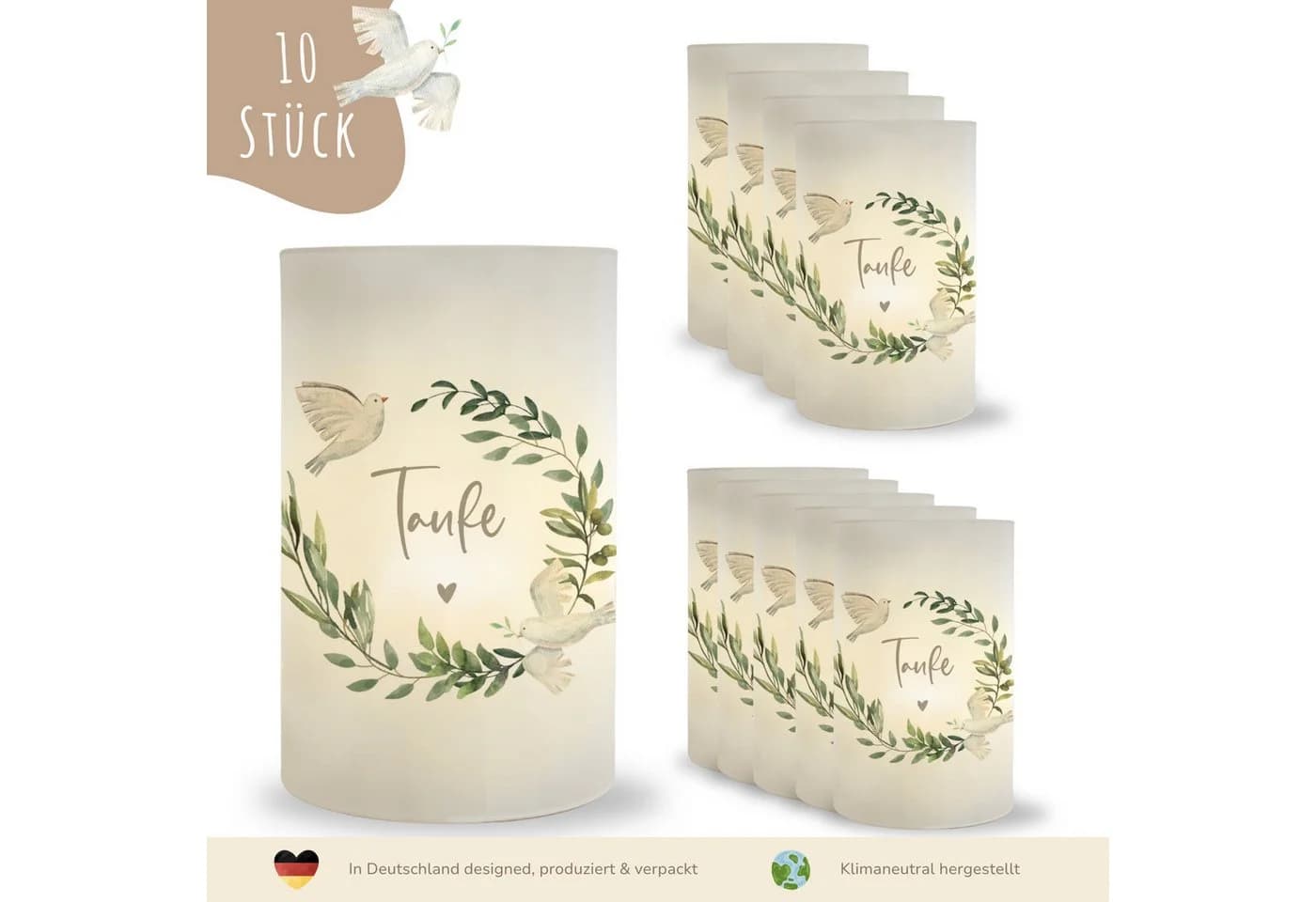 MeinBaby123® Papierdekoration 10 Windlichter Taufe Weiß Transparent - Bild 5