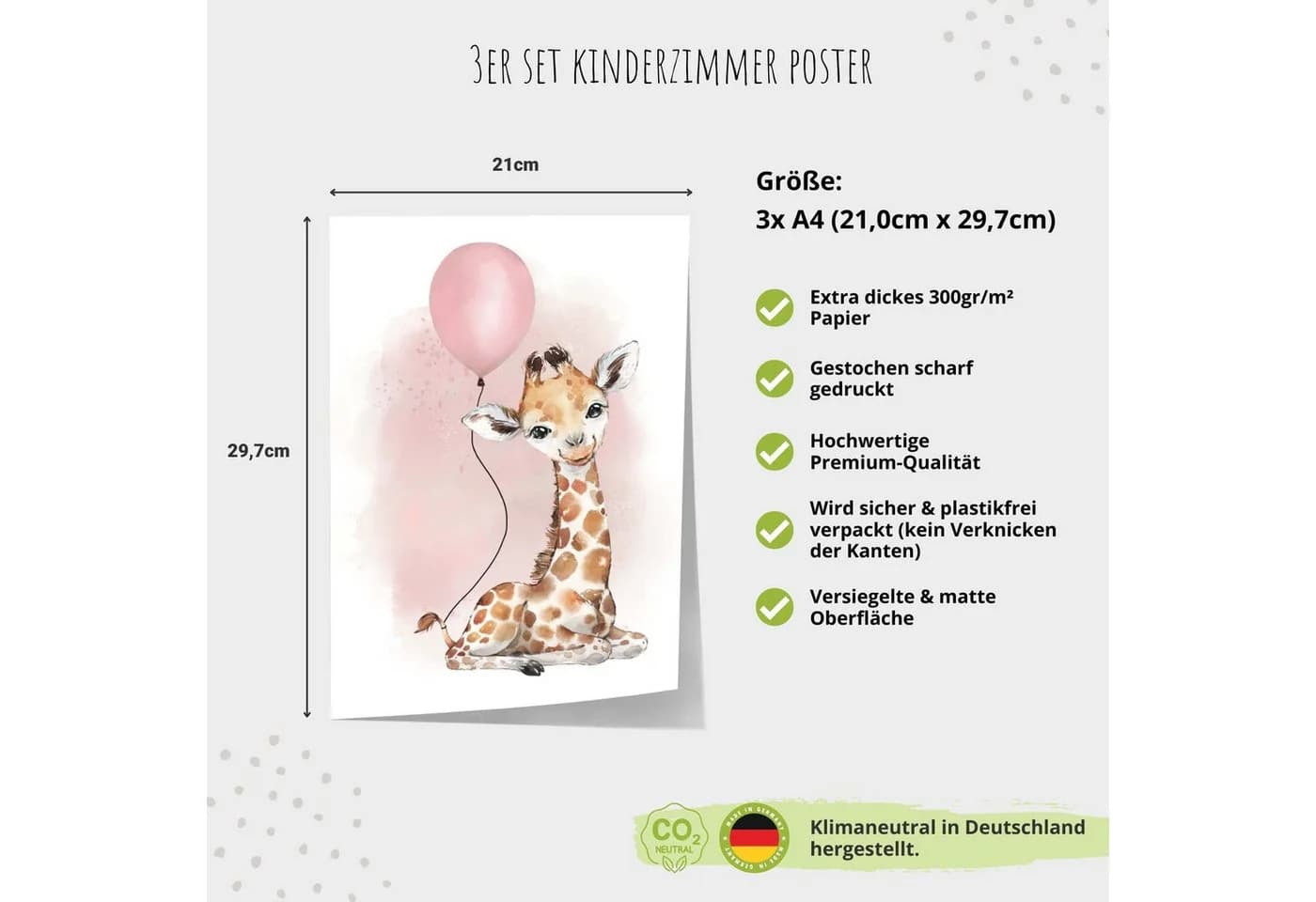 MeinBaby123® Poster Kinderzimmer Giraffe & Luftballon Rosa - Bild 3