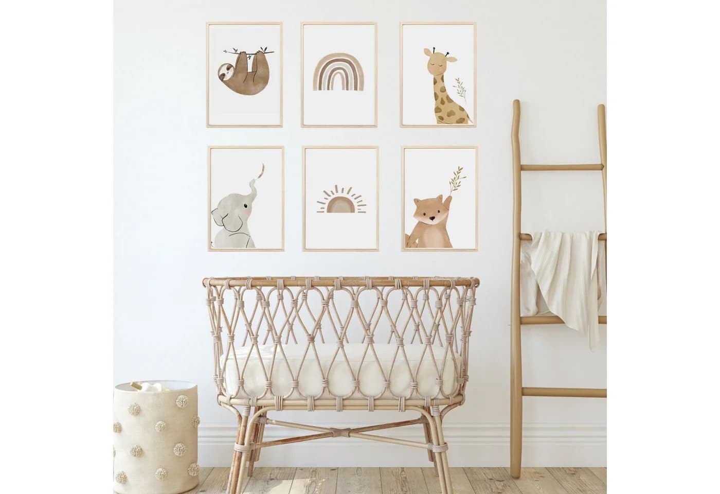 MeinBaby123® Poster Kinderzimmer Boho Süße Tiere Wandbild Braun