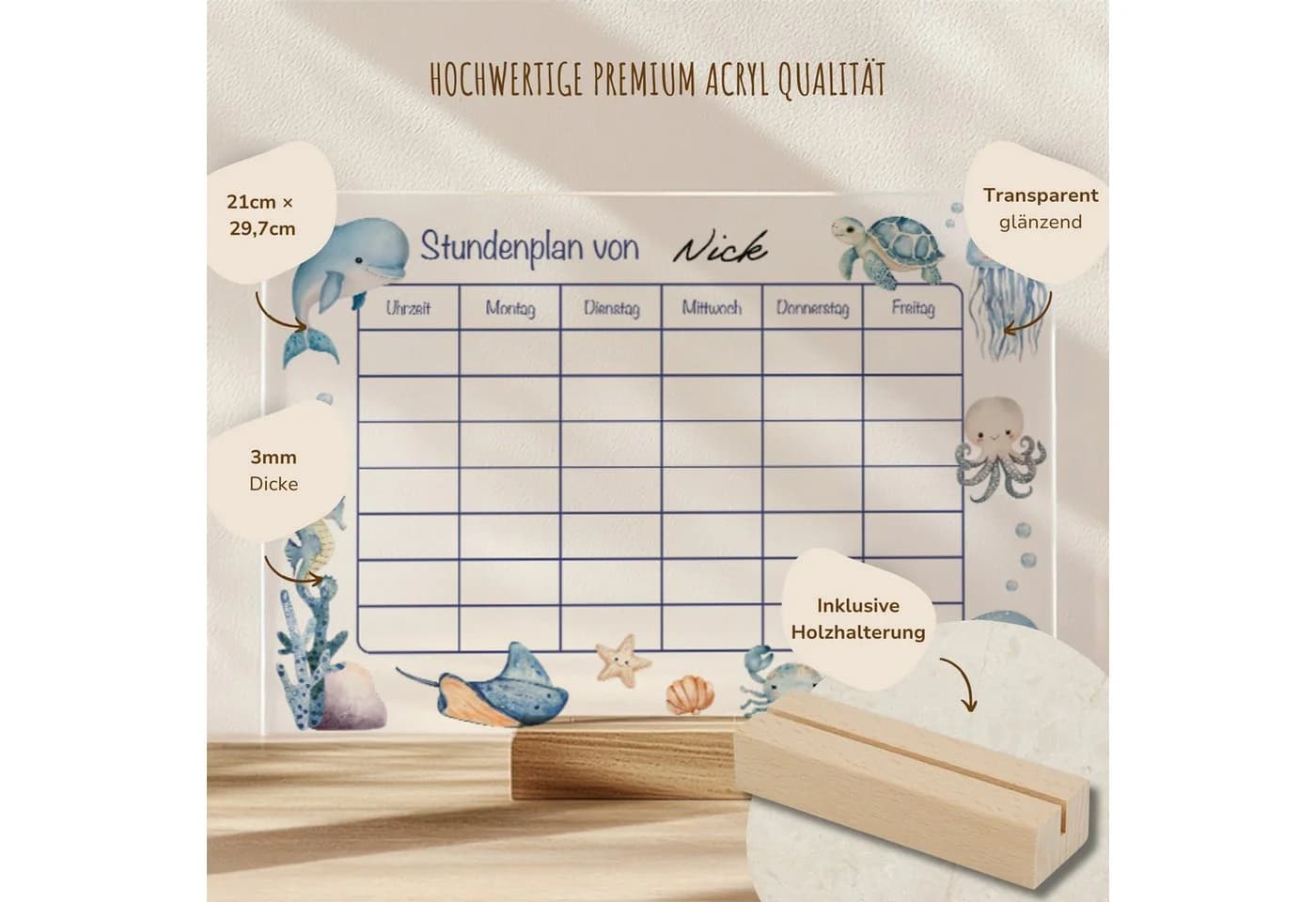 MeinBaby123® Stundenplan Acrylglas DIN A4 mit Holzhalterung - Bild 5