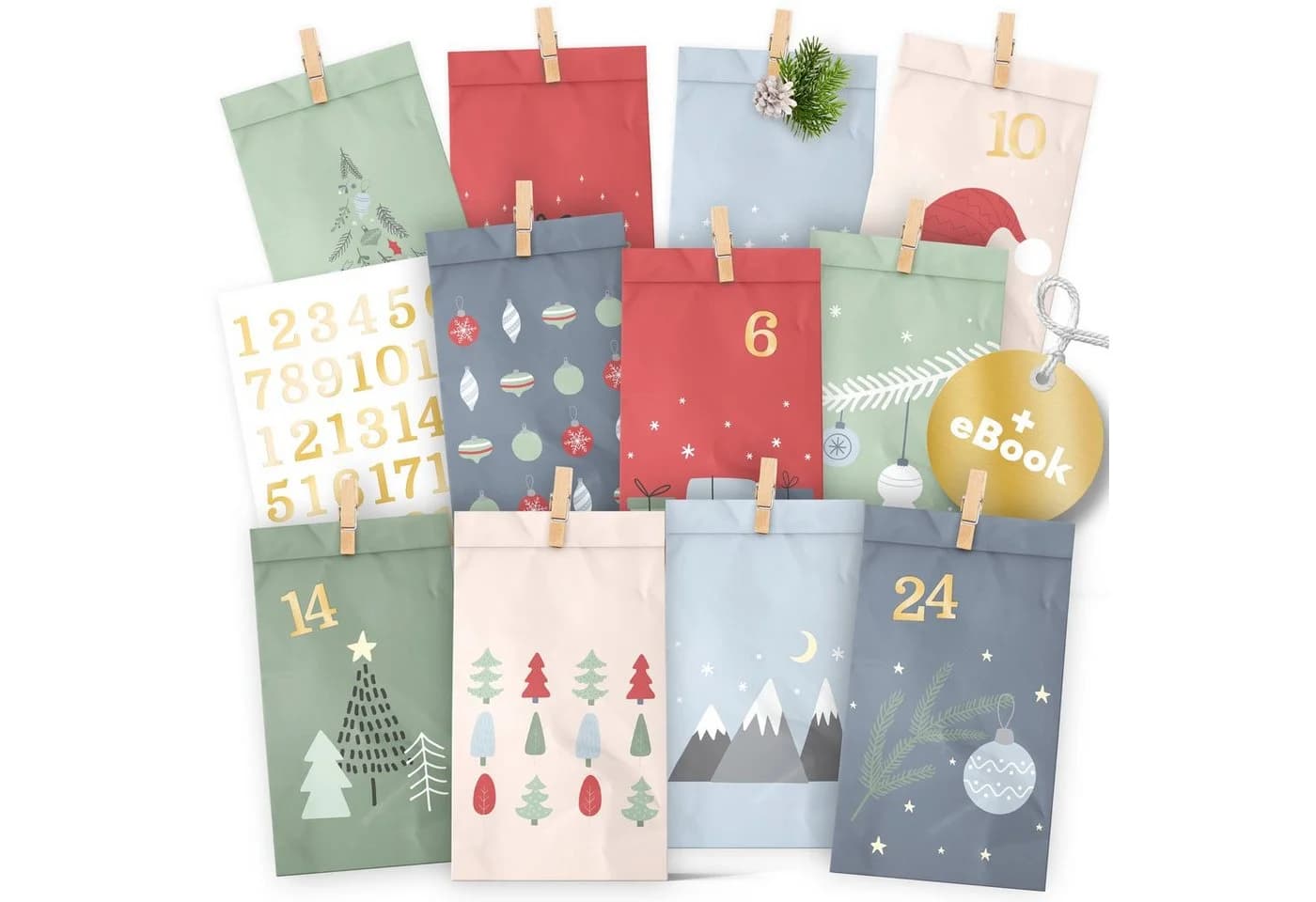 Amari befüllbarer Adventskalender 2026 mit 24 Papiertüten und Zahlen - Bild 2