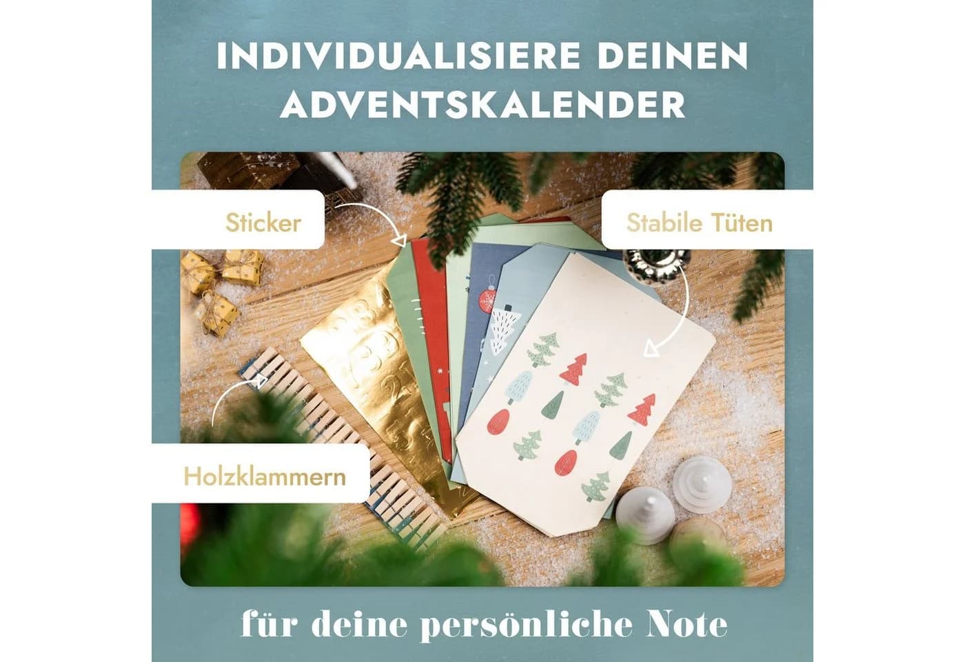 Amari befüllbarer Adventskalender 2026 mit 24 Papiertüten und Zahlen - Bild 4