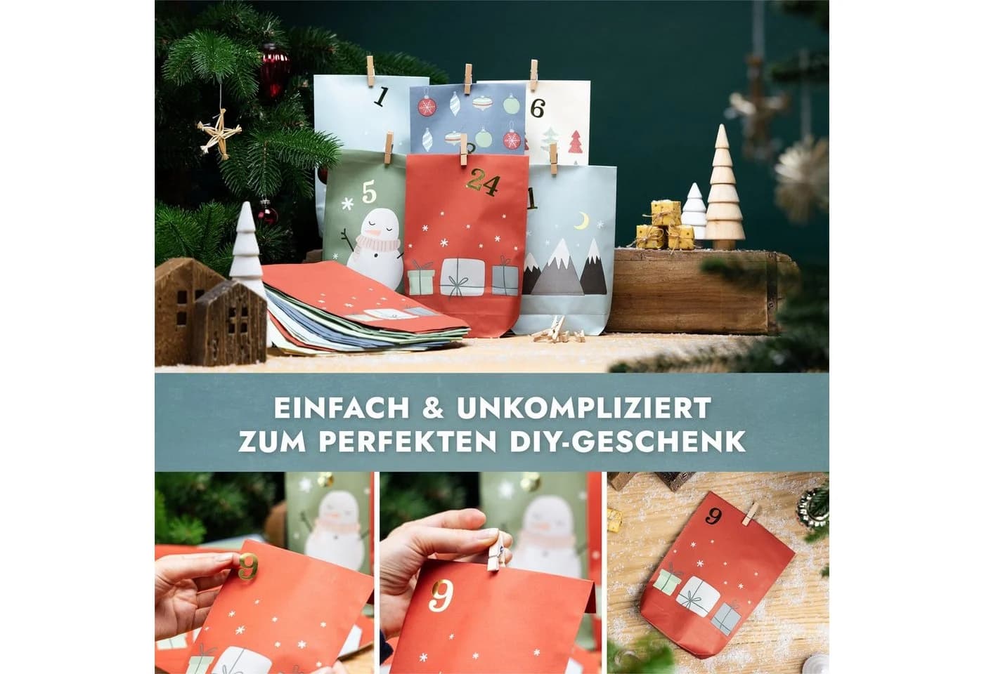 Amari befüllbarer Adventskalender 2026 mit 24 Papiertüten und Zahlen - Bild 5