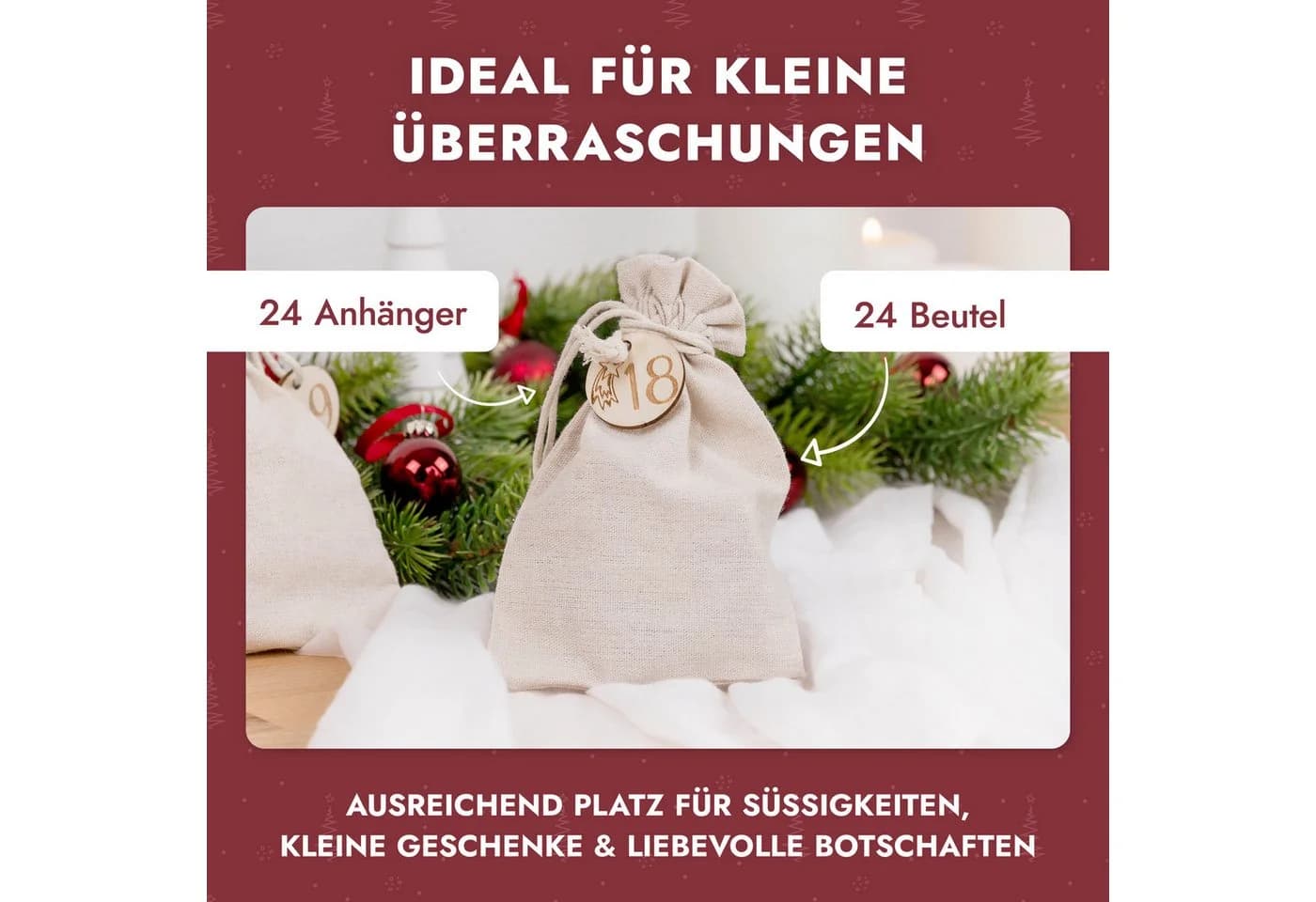 Amari befüllbarer Adventskalender Stoff Wandkalender 24 Fächer Beige - Bild 4
