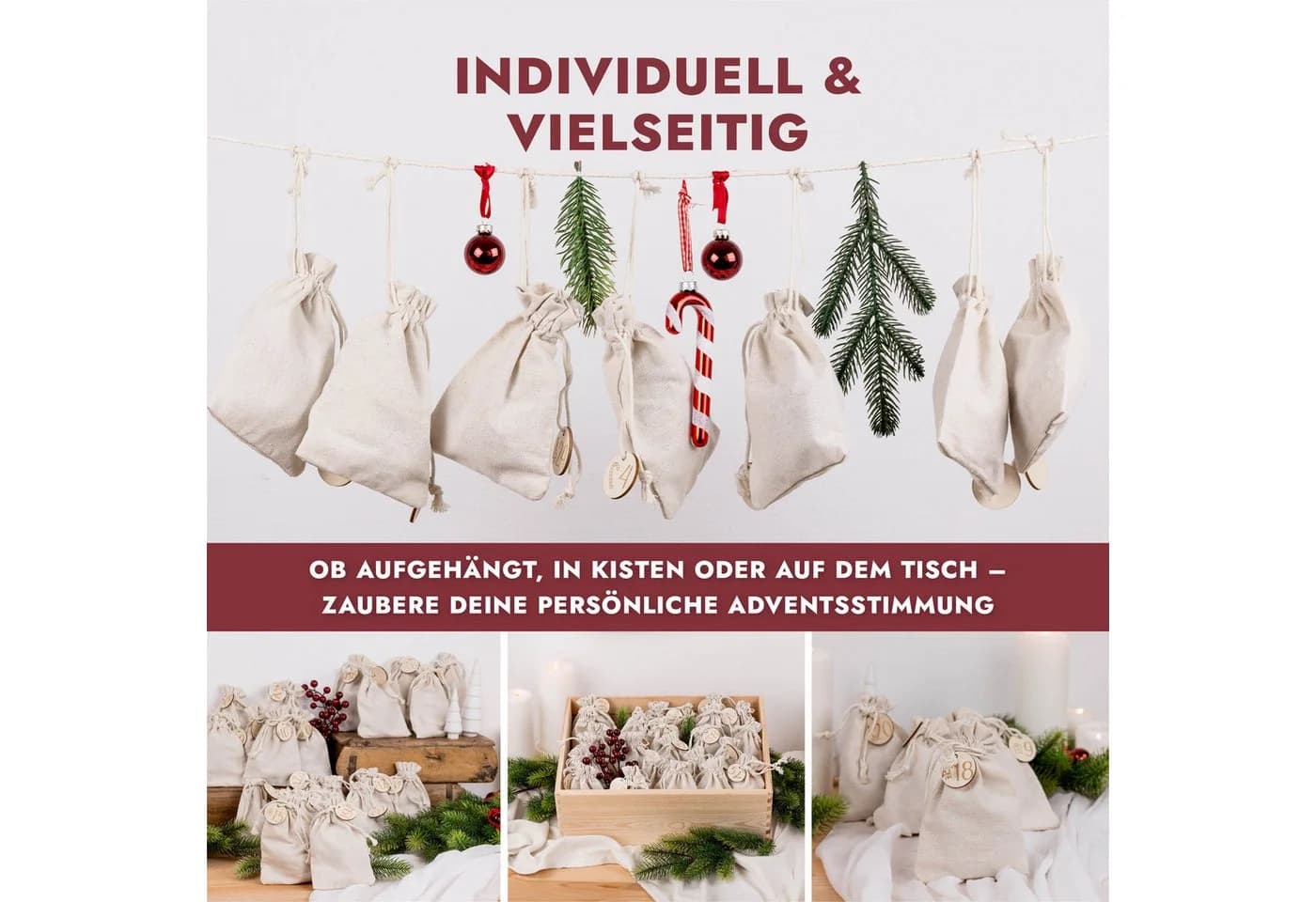 Amari befüllbarer Adventskalender Stoff Wandkalender 24 Fächer Beige - Bild 5