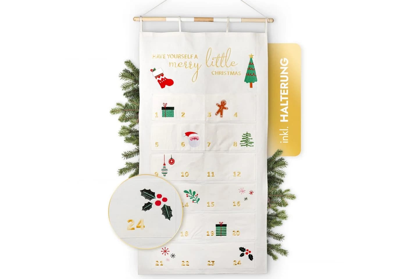 Amari befüllbarer Adventskalender Wandkalender 24 Fächer Gold Stoff - Bild 2
