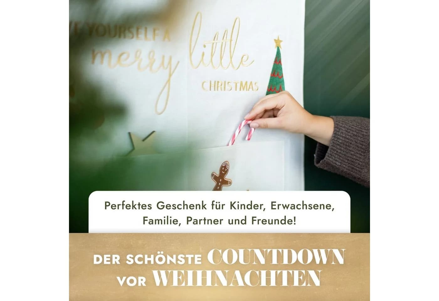 Amari befüllbarer Adventskalender Wandkalender 24 Fächer Gold Stoff - Bild 5