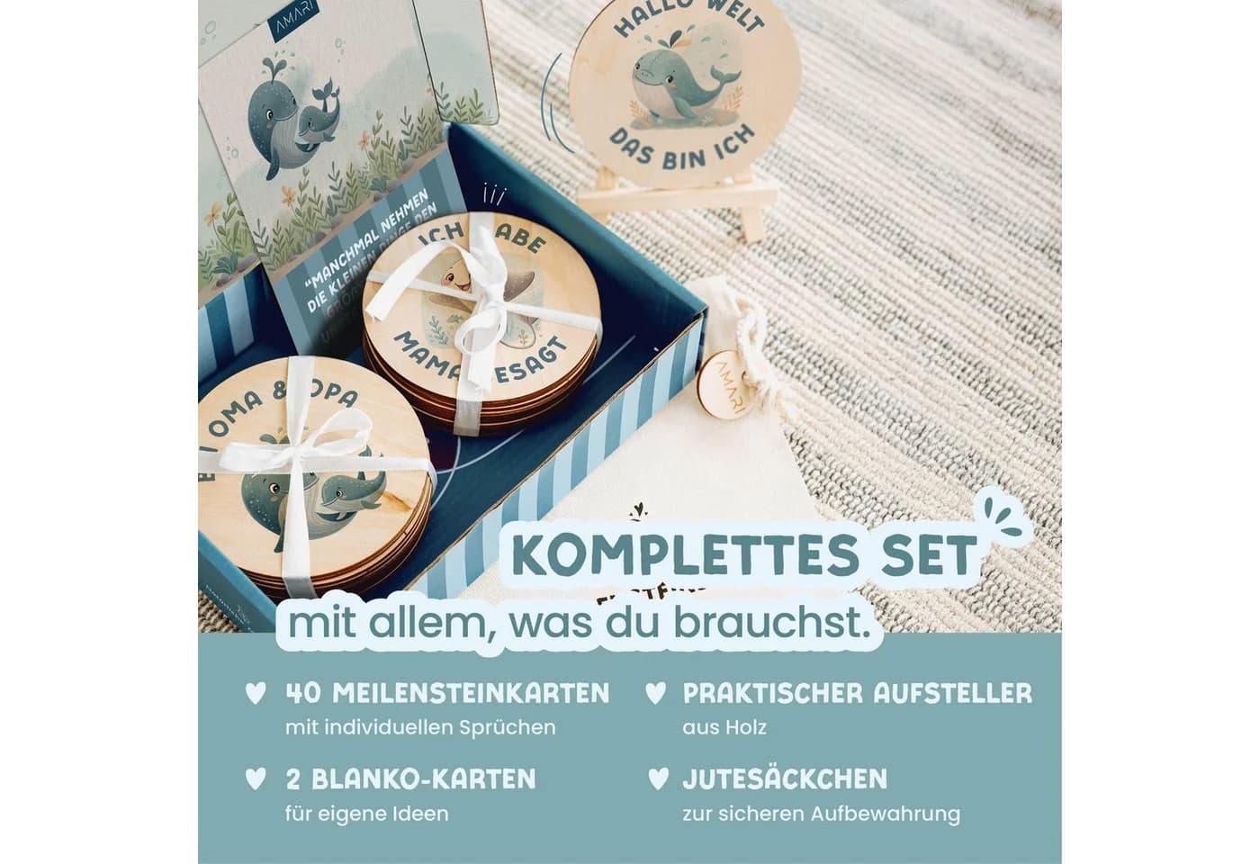 Amari Geburtskarte 42 Meilensteinkarten Unterwasserwelt Baby aus Holz - Bild 3