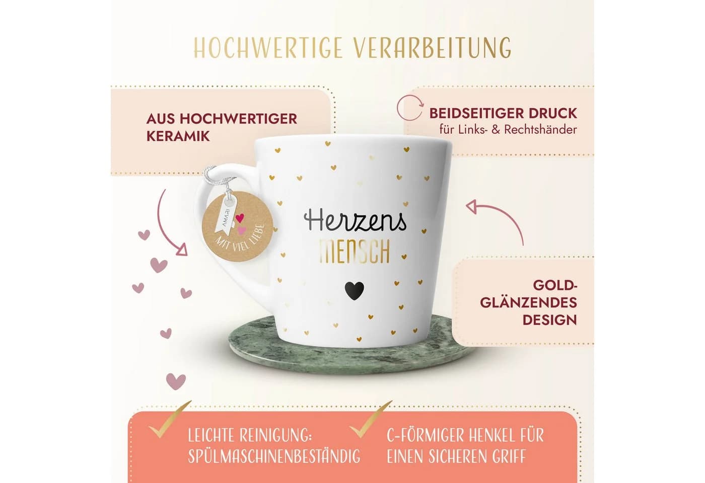 Amari Tasse Herzensmensch mit Goldveredelung 330 ml - Bild 3