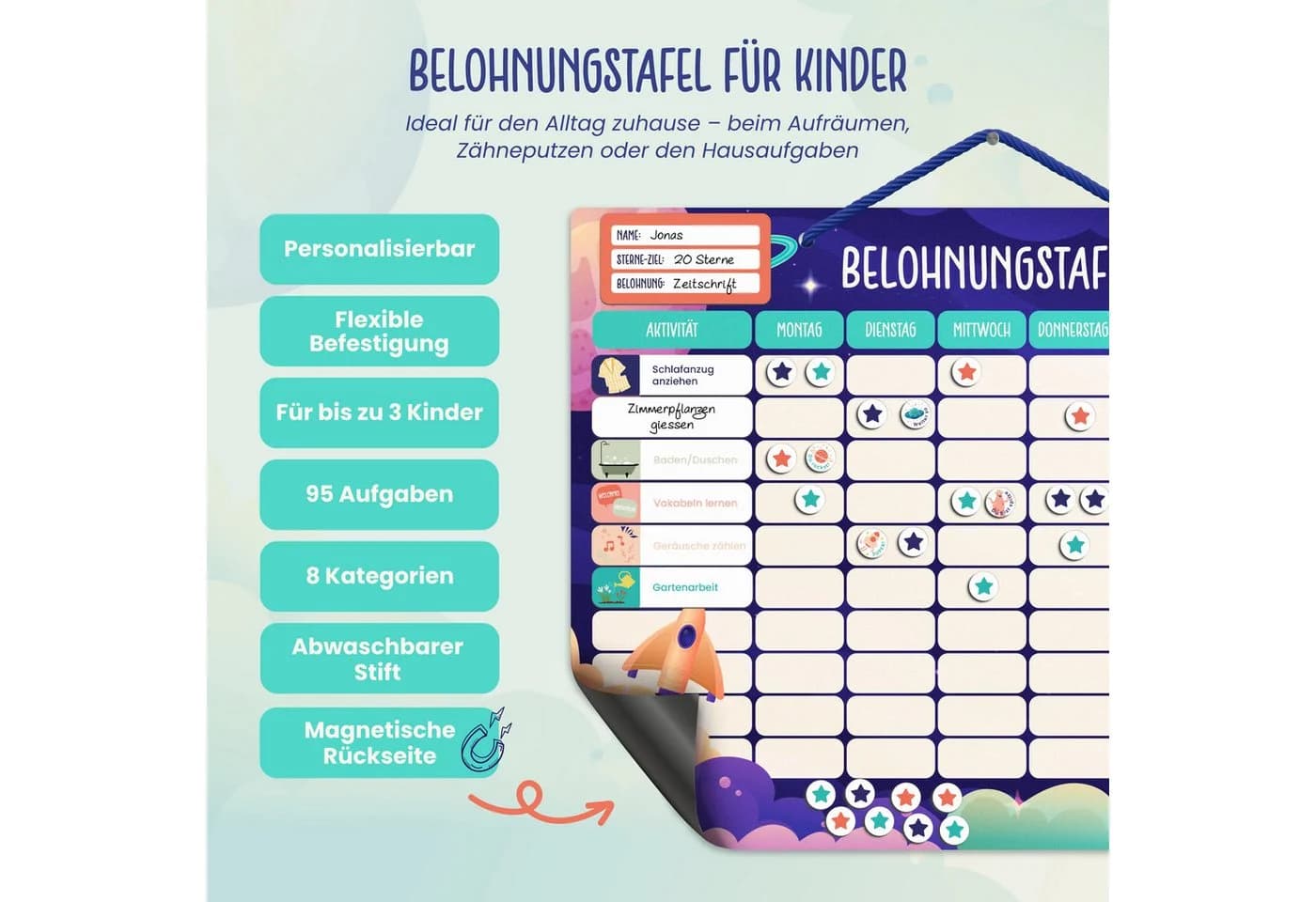 Lilletå Belohnungstafel für Kinder 95 Aufgaben & 350 Magnete