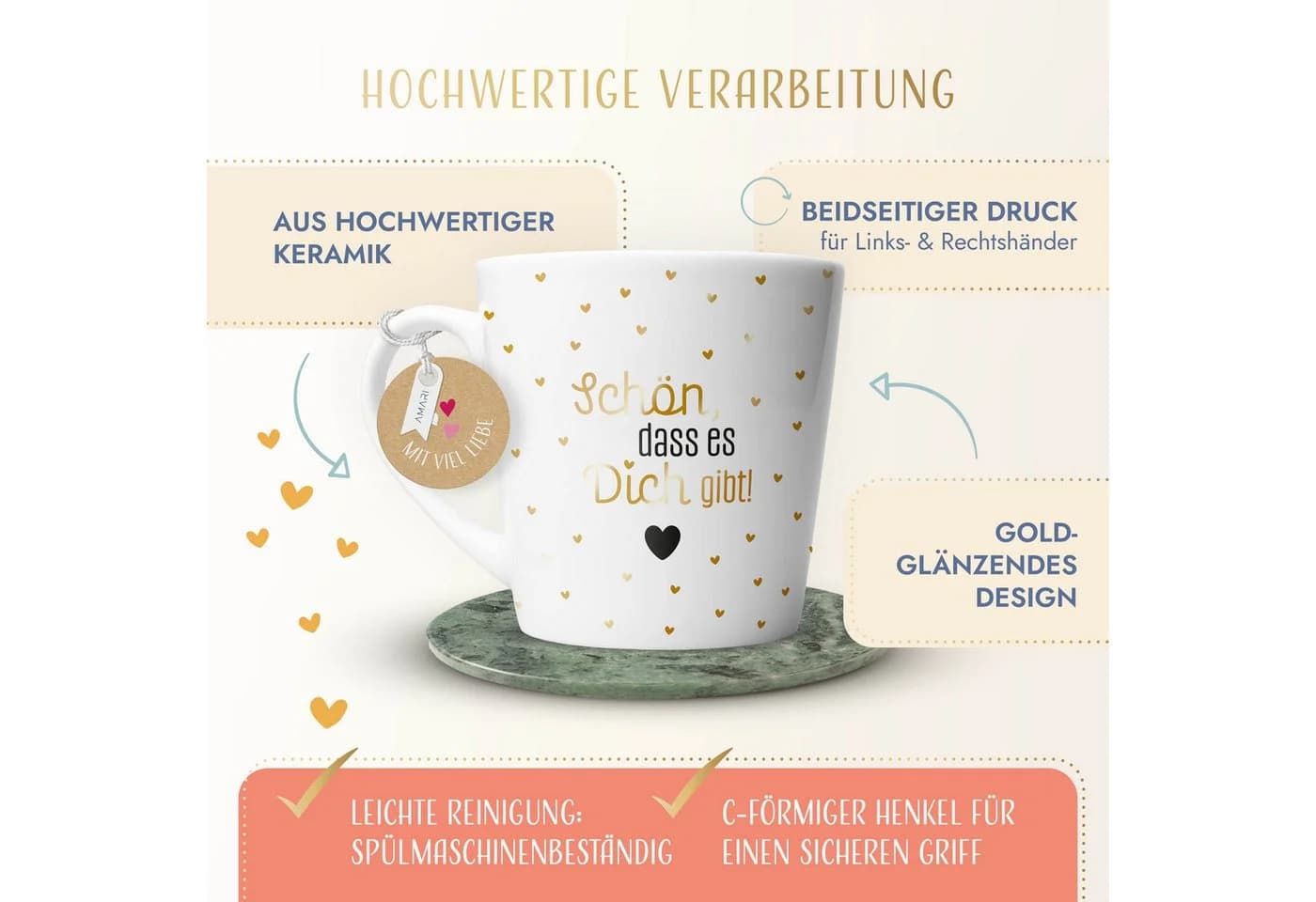 Amari Tasse Goldveredelung 330 ml Geschenkidee Kaffee Tee - Bild 3
